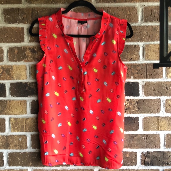 TALBOTS PLEATED RUFFLE SHELL - BRIGHT BEETLE Top - Picture 8 of 14